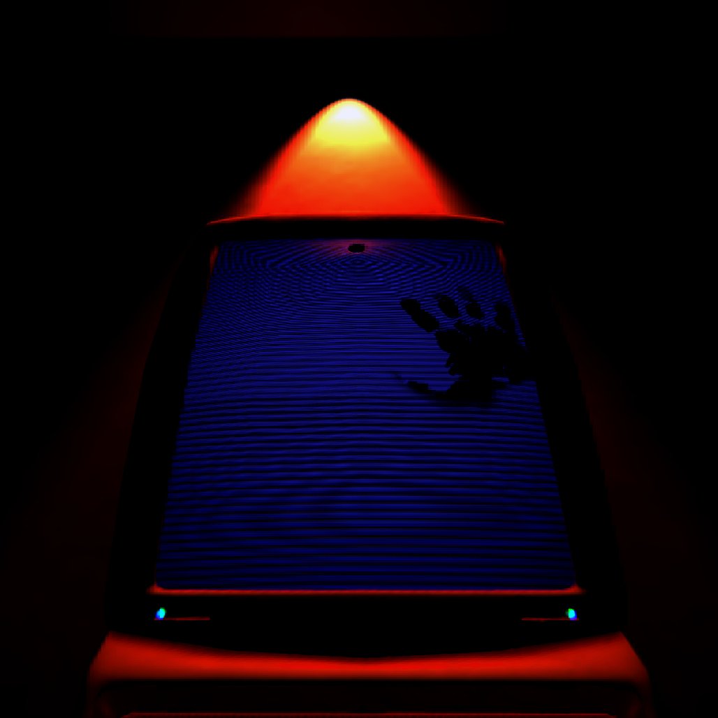 bloody hand across a terminal screen. Glowing in the dark