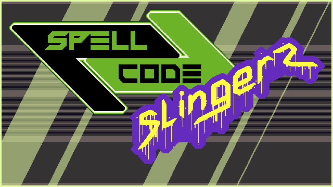 The words "Spell Code SlingerZ" shown on the title screen of the game.