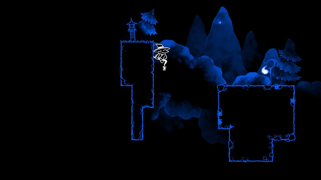 Segment of a lanternbearer level where the player is stuck to a wall using their staff