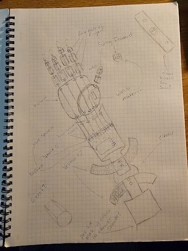 Alex's hand-drawn prototype drawing of pediatric prosthetic