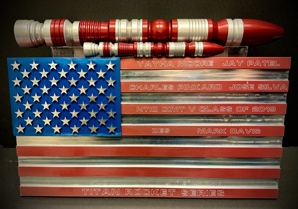 Description- USA flag with two different size of rockets in red and silver color. 