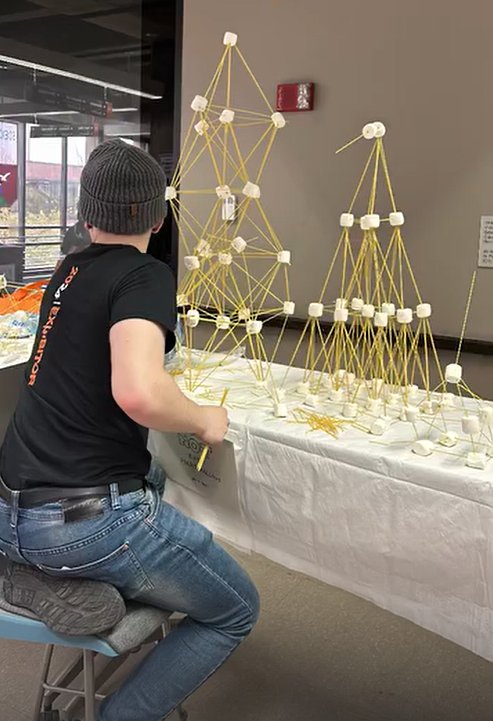 Two tall spaghetti towers show off the exhibit.