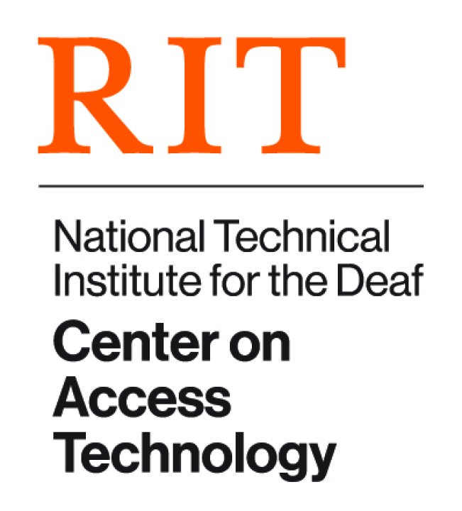 The Center on Access Technology lockup: orange letters spell out RIT, a line, thin black letters spell out "National Technical Institute for the Deaf" and bold black letters spell out "Center on Access Technology"