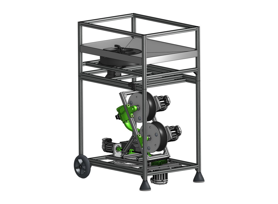 An image of a CAD rendering of a tennis ball machine