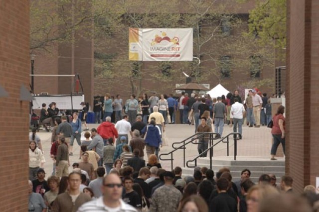 People walking around Imagine RIT