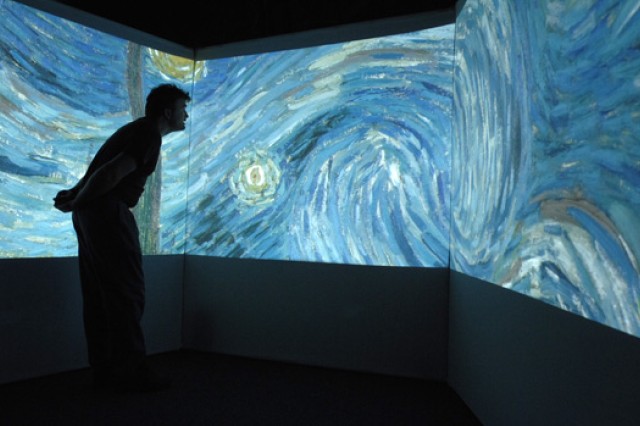 Person looking at art