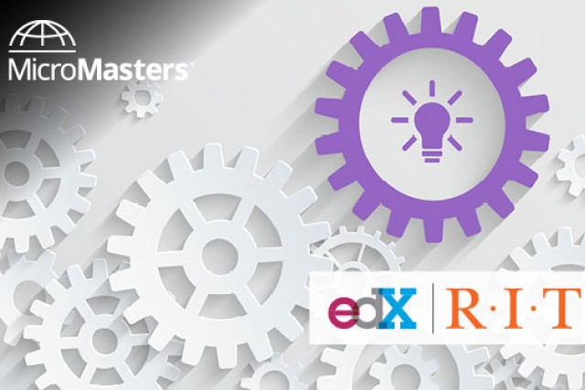 White and Purple gears logo for edX RIT.