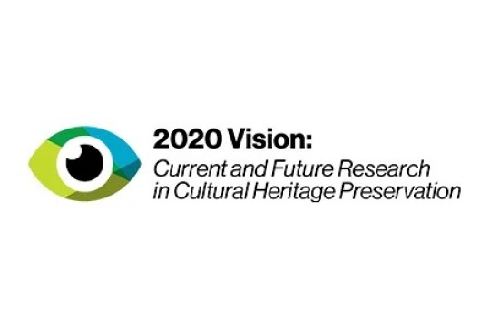 An eye icon with text that says "2020 Vision: Current and Future Research in Cultural Heritage Preservation".