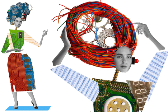 a conglomeration of images made to look like robot people.