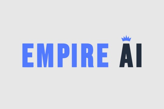 Empire AI logo with bold blue and black text, featuring a small blue crown above the letter 'A' in 'AI'.