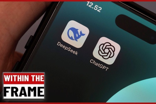 the top corner of a phone is shown with two apps, chatGPT and DeepSeek, visible.