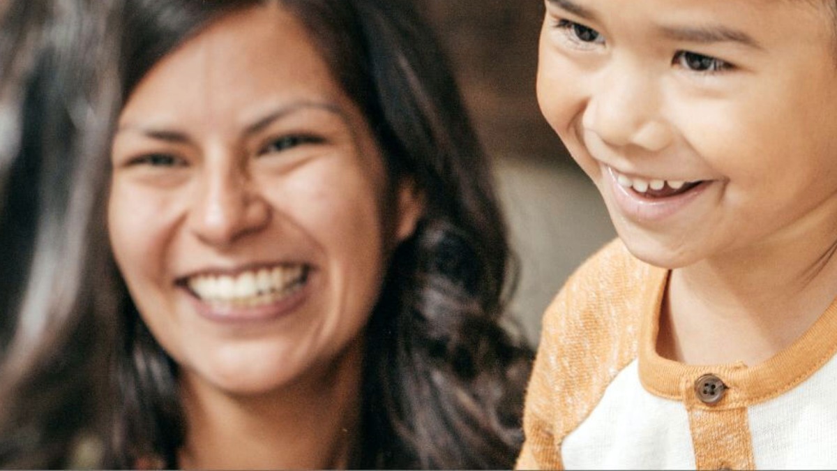 A family laughing together.