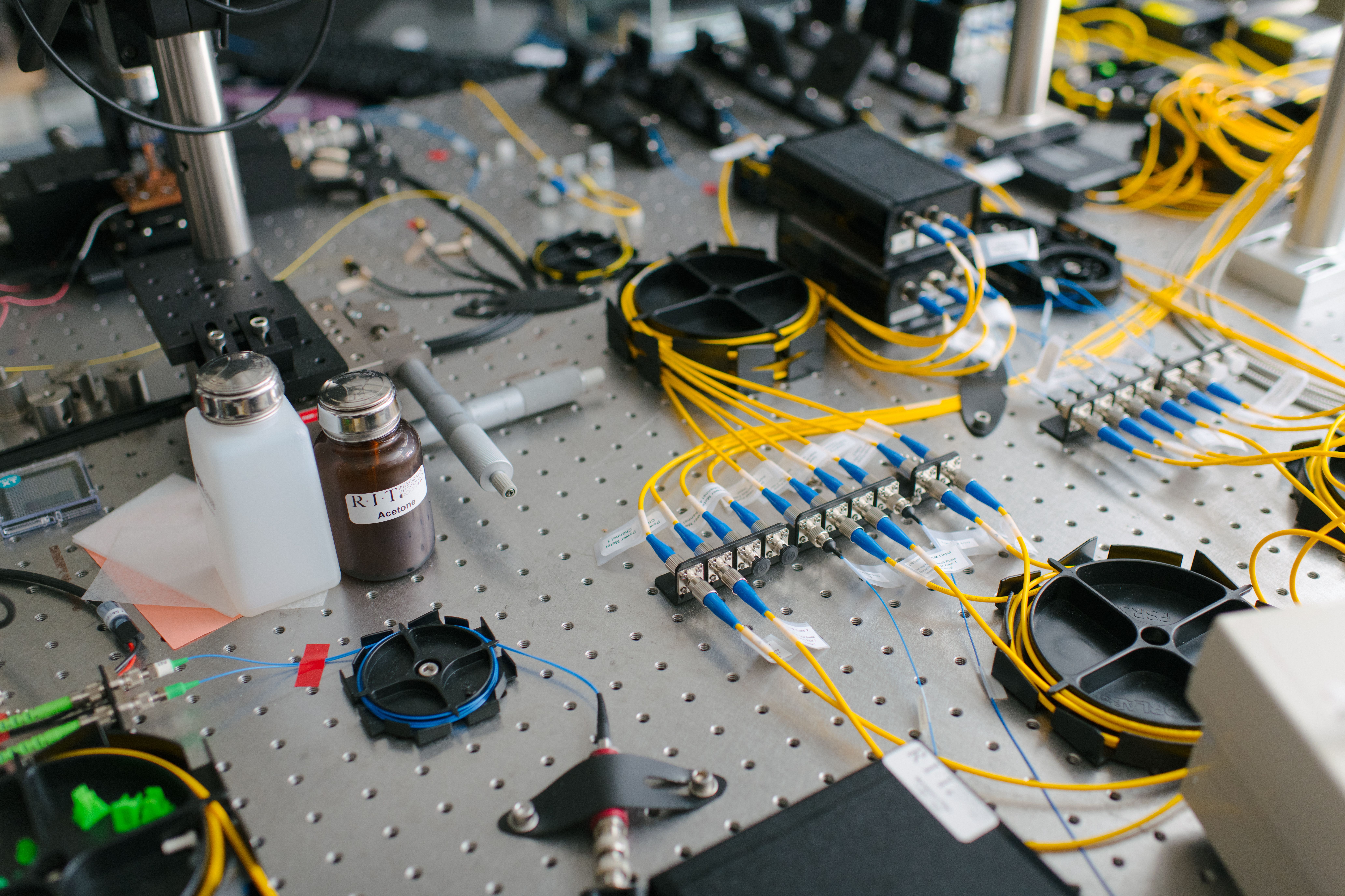 a table filled with chips and processors