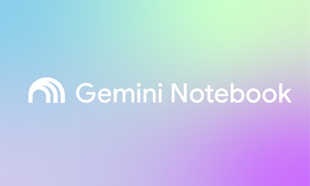 blue, green and purple background with white Gemini icon and white text