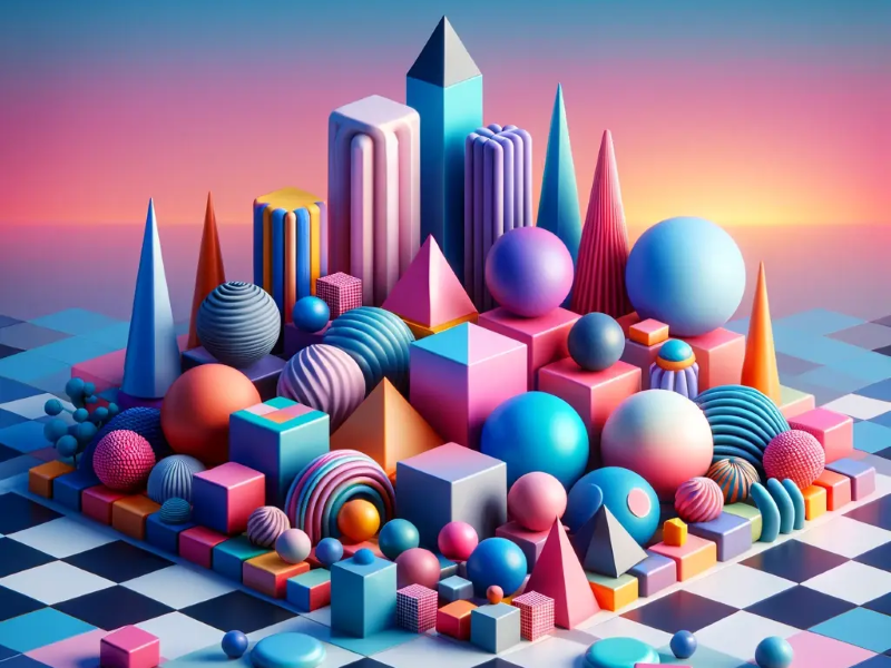 City drawing made of a variety of geometric shapes.