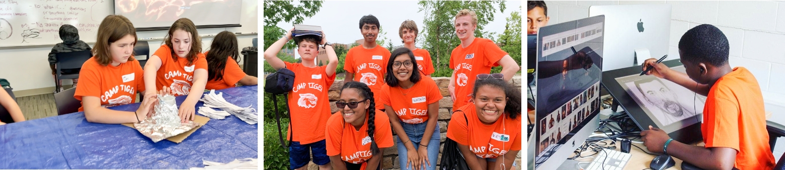 a collage of images of students at camp tiger