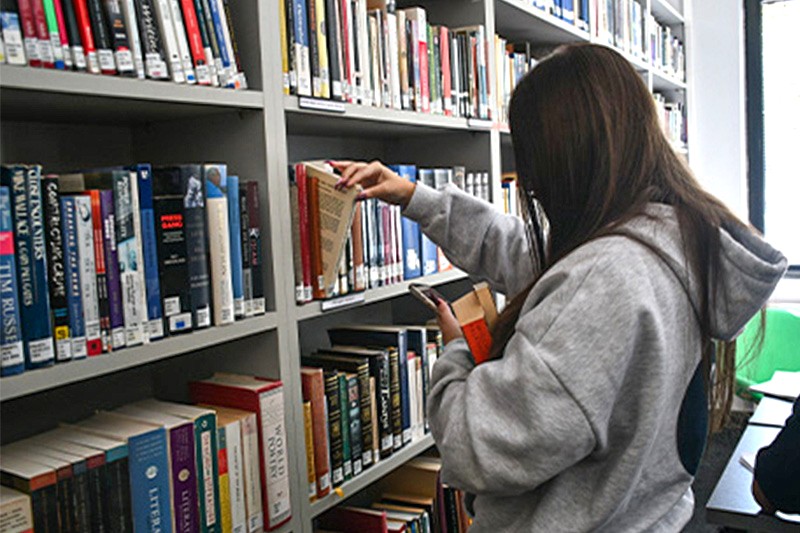 student at the library