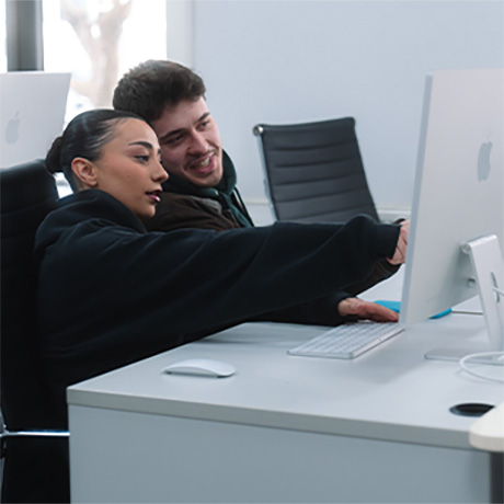 Students working in a computer lab.