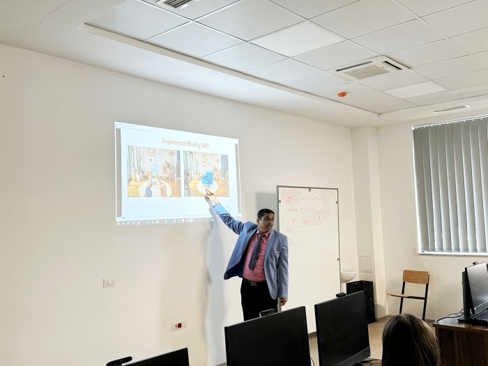 photo of profesor Debrabata lecturing at Isa Boletini University