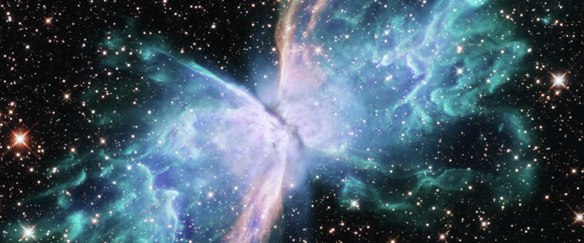 The Butterfly Nebula shown in hues of blues and purples.