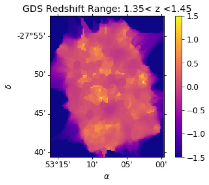 Environmental density map of the GOODS-S field in one redshift slice