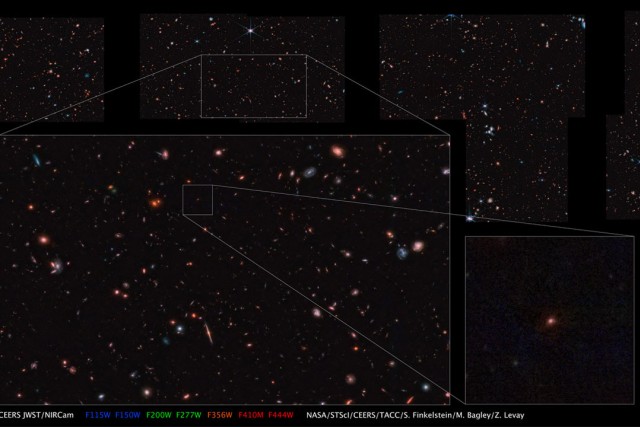 several selections of images from the James Webb Space Telescope, showing different stars and galaxies and their placement in space.