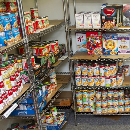 shelves of non-perishable foods.