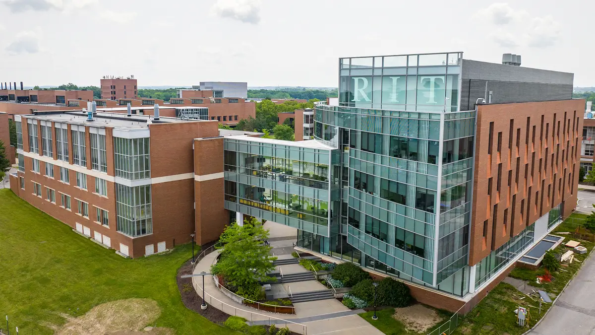 Exterior aerial view of Institute Hall.