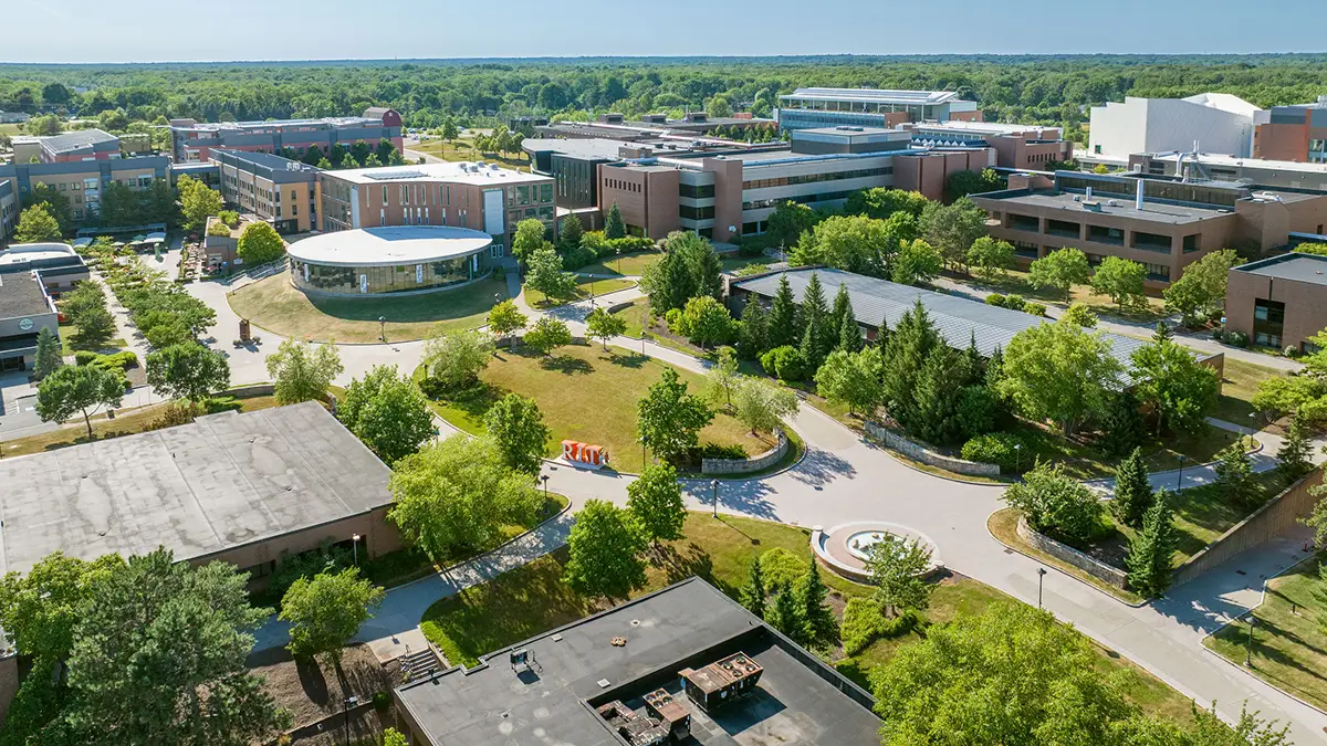 Aerial view of the academic side of campus.
