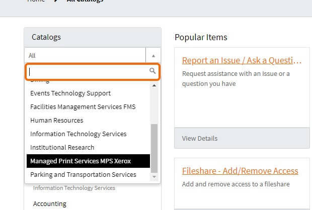 Managed Print Services - Catalog Search