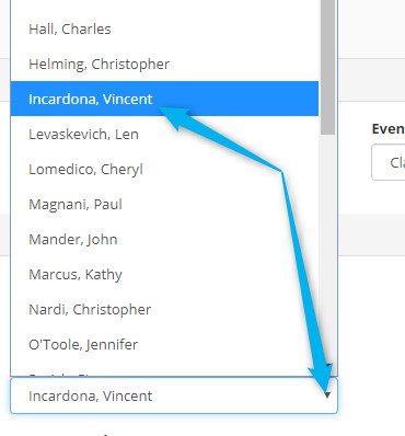 Screenshot of name selection dropdown