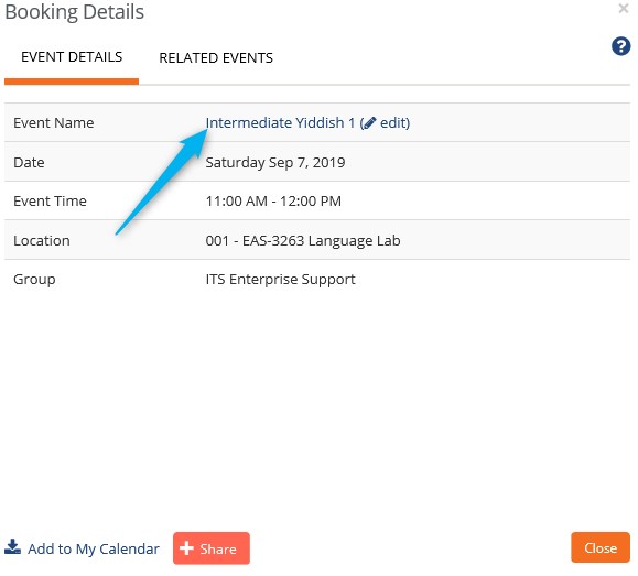 Screenshot of booking details contact