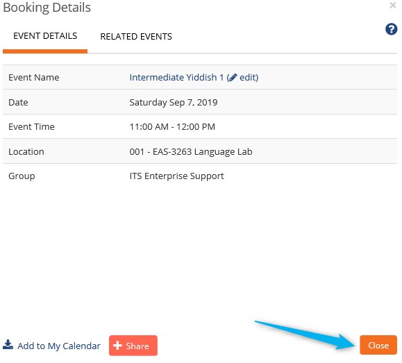 Screenshot of booking details