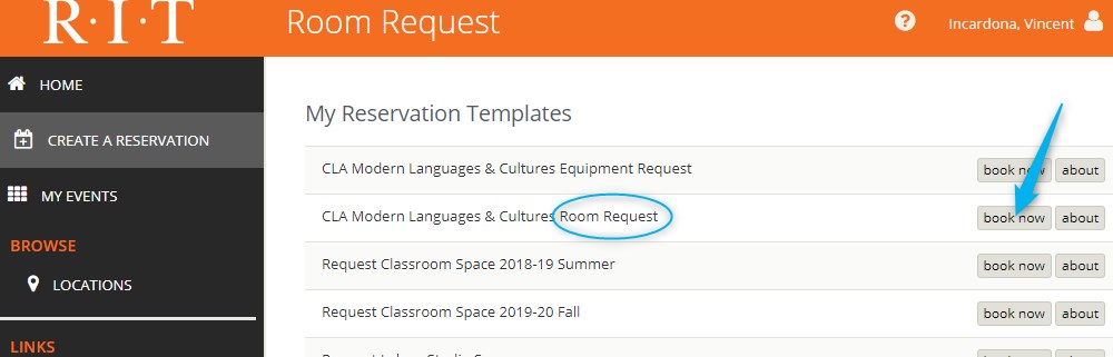 Screenshot of RIT Events Room Requests