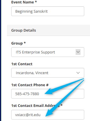 Screenshot of contact information form