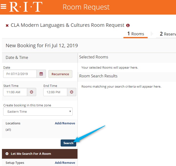 Screenshot of RIT Events Room Request Form