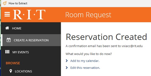 Screenshot of reservation created page