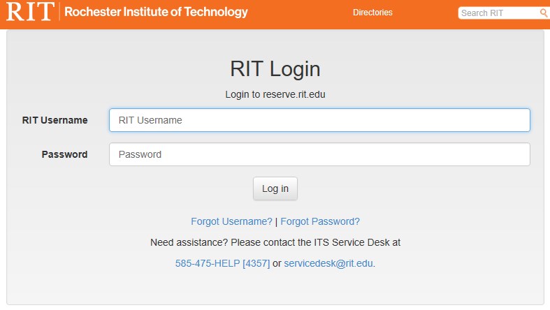 Screenshot of RIT Login page
