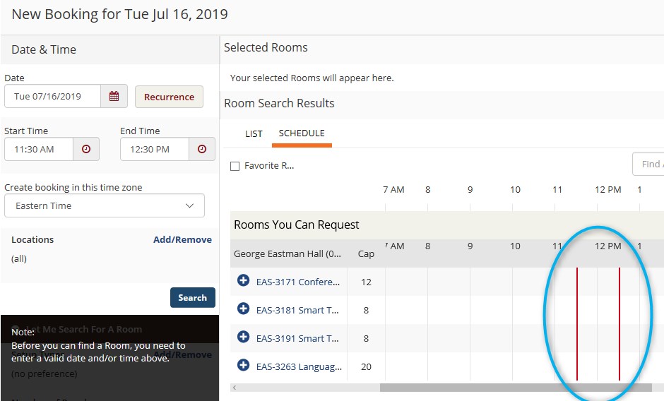 Screenshot of  Date and Time selection form