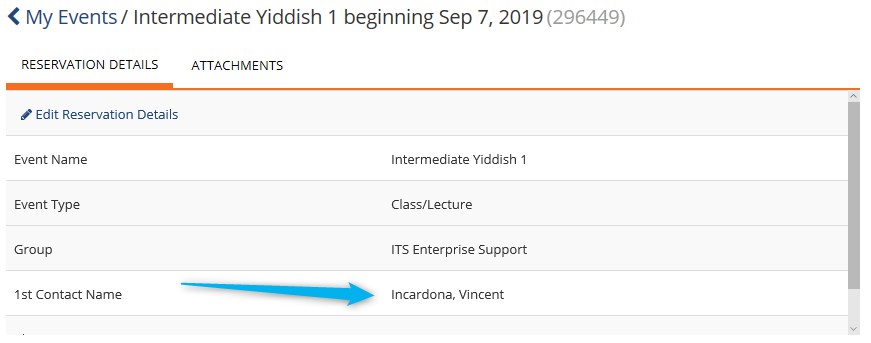 Screenshot of contact details