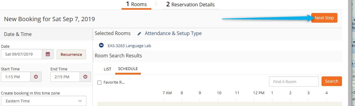 Screenshot of room confirmation