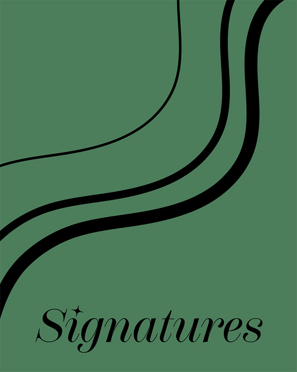 Magazine cover with large letters spelling out SIGNATURES.