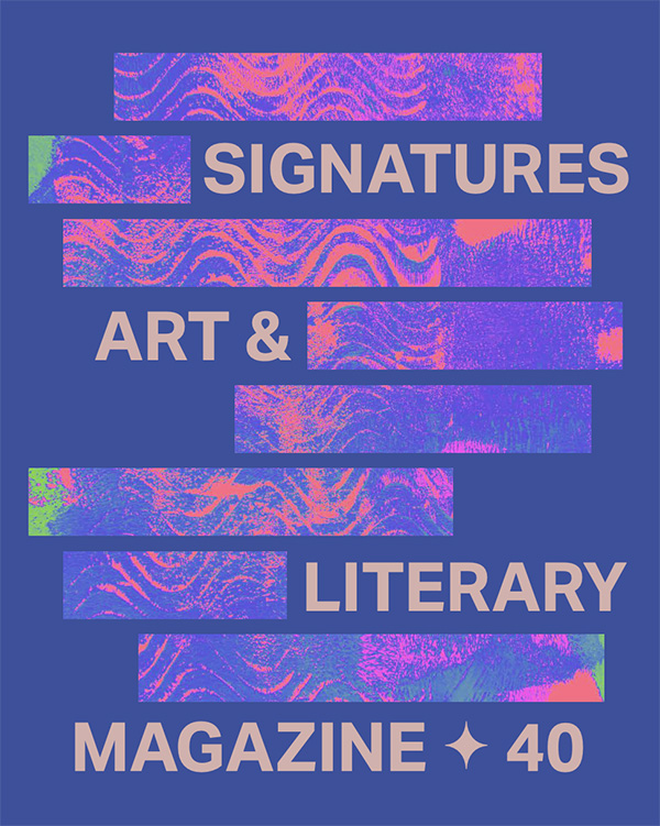 A purple magazine cover with the text Signatures Art & Literary Magazine 40.