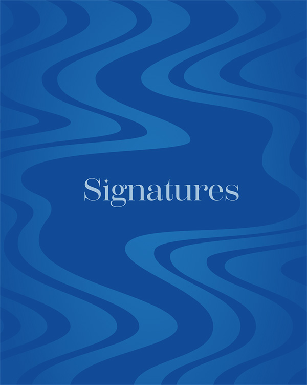A blue magazine cover with the text Signatures Art & Literary Magazine 41.