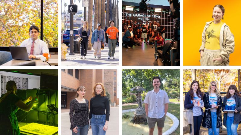 a montage of eight college of liberal arts students