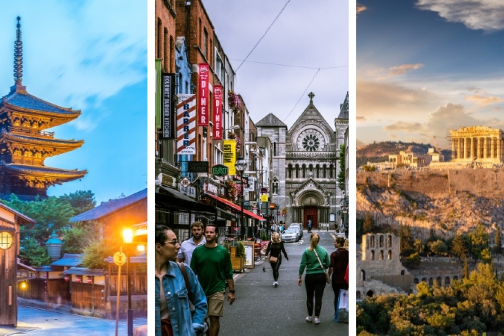 a montage of international destinations