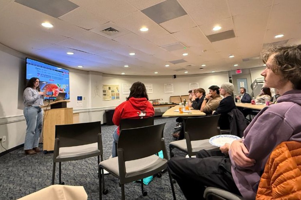 an alum talking to HCD students about her experiential learning 