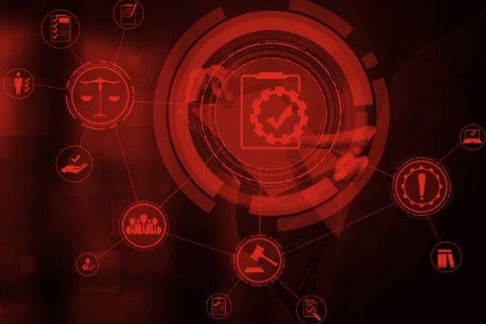 an abstract collage of icongraphy related to justice