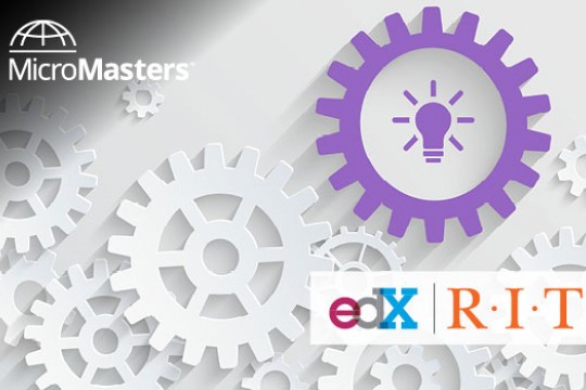 White and Purple gears logo for edX RIT.