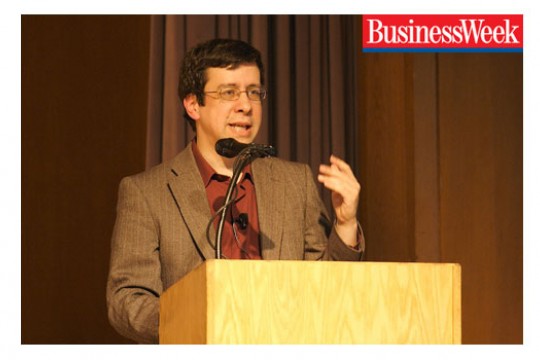 Person posing for camera at presentation